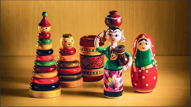 Channapatna lacquerware colorful eco-friendly toys on displays